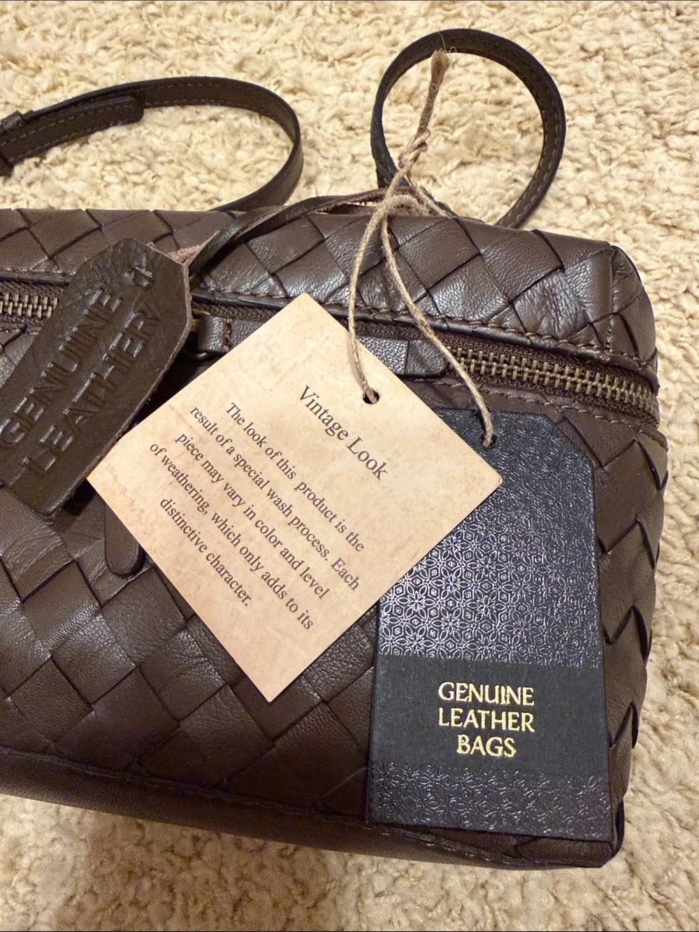 Woven Leather Crossbody/shoulder top handle Bag - Brown